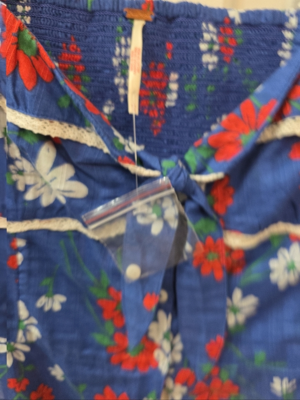Free People Call Me Baby Blouse Blue Daisy Size L - Picture 6 of 7